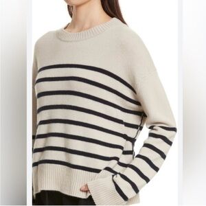 Vince Cream and Navy Striped Women's Sweater